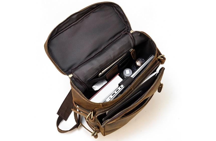 Womens Brown Leather Backpack Bag Mens Rucksack Purse