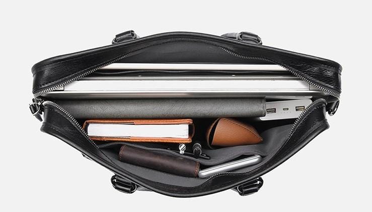 Black Leather 15 Inch Womens Laptop Work Bag Briefcase