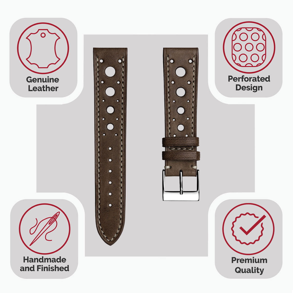 Boutsen Cavallo Racing Handmade Leather Watch Strap - Cacao