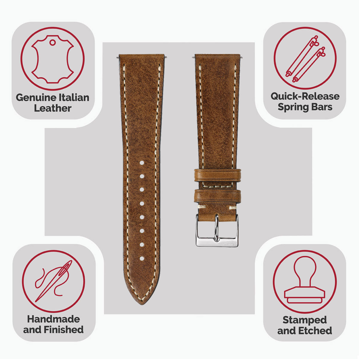 Flat Highley Genuine Leather Watch Strap - Light Brown
