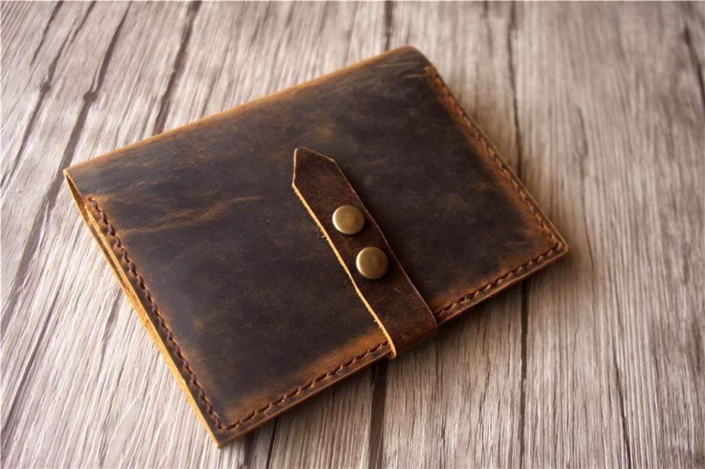 Custom Brown Leather Passport Cover Notebook Wallet