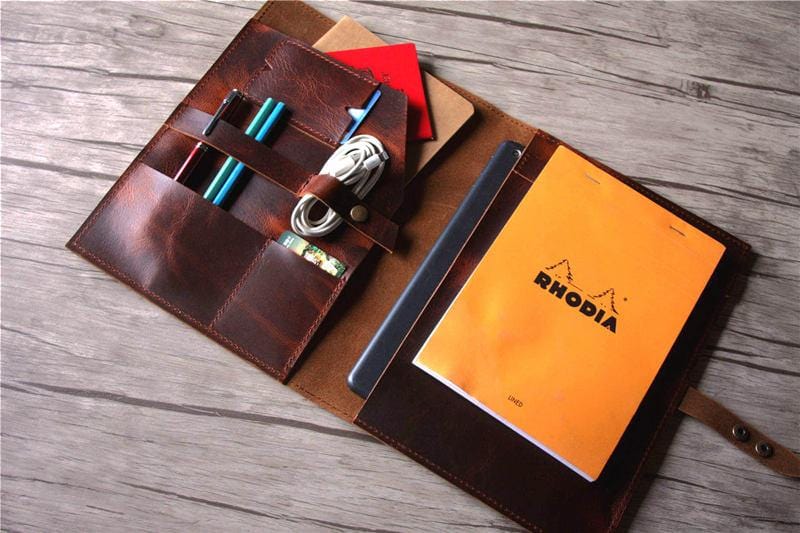 Luxury Smooth Mens Leather Padfolio Document Holder