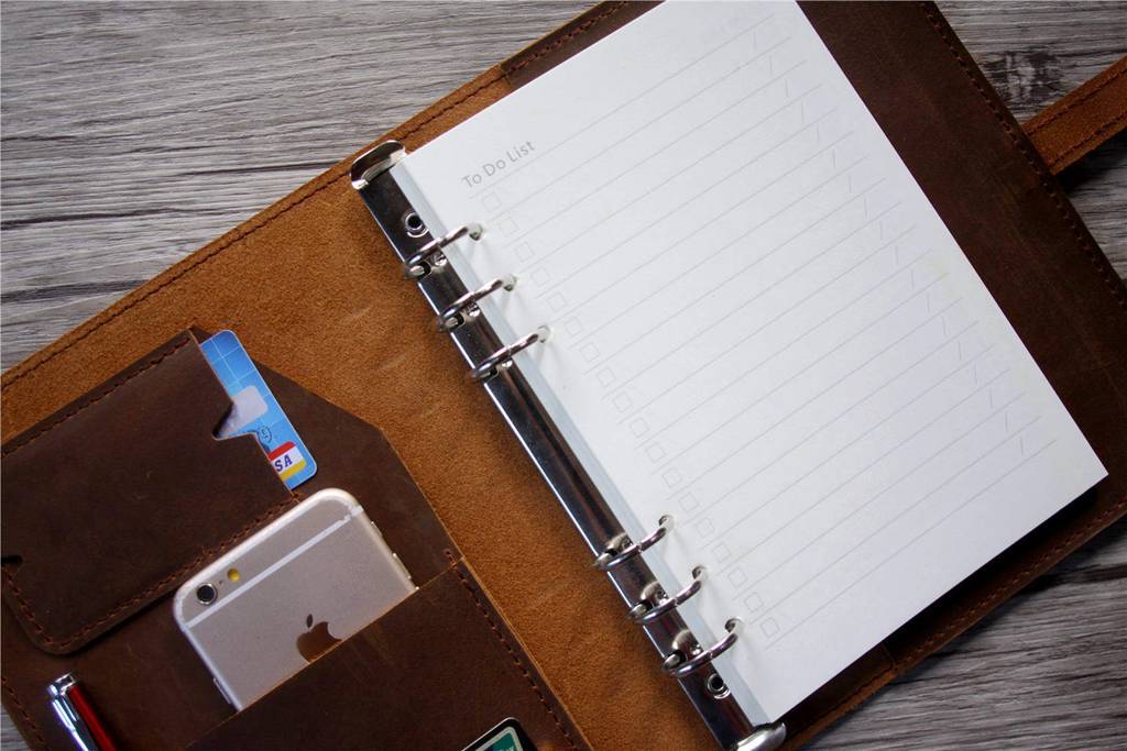 Enagraved Yellow Brown Leather Organizer Purse