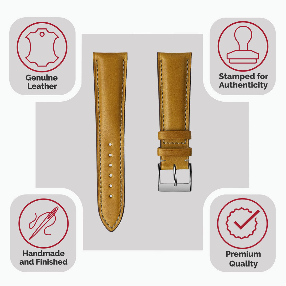 Laverton Padded Cavallo Leather Watch Strap - Cognac