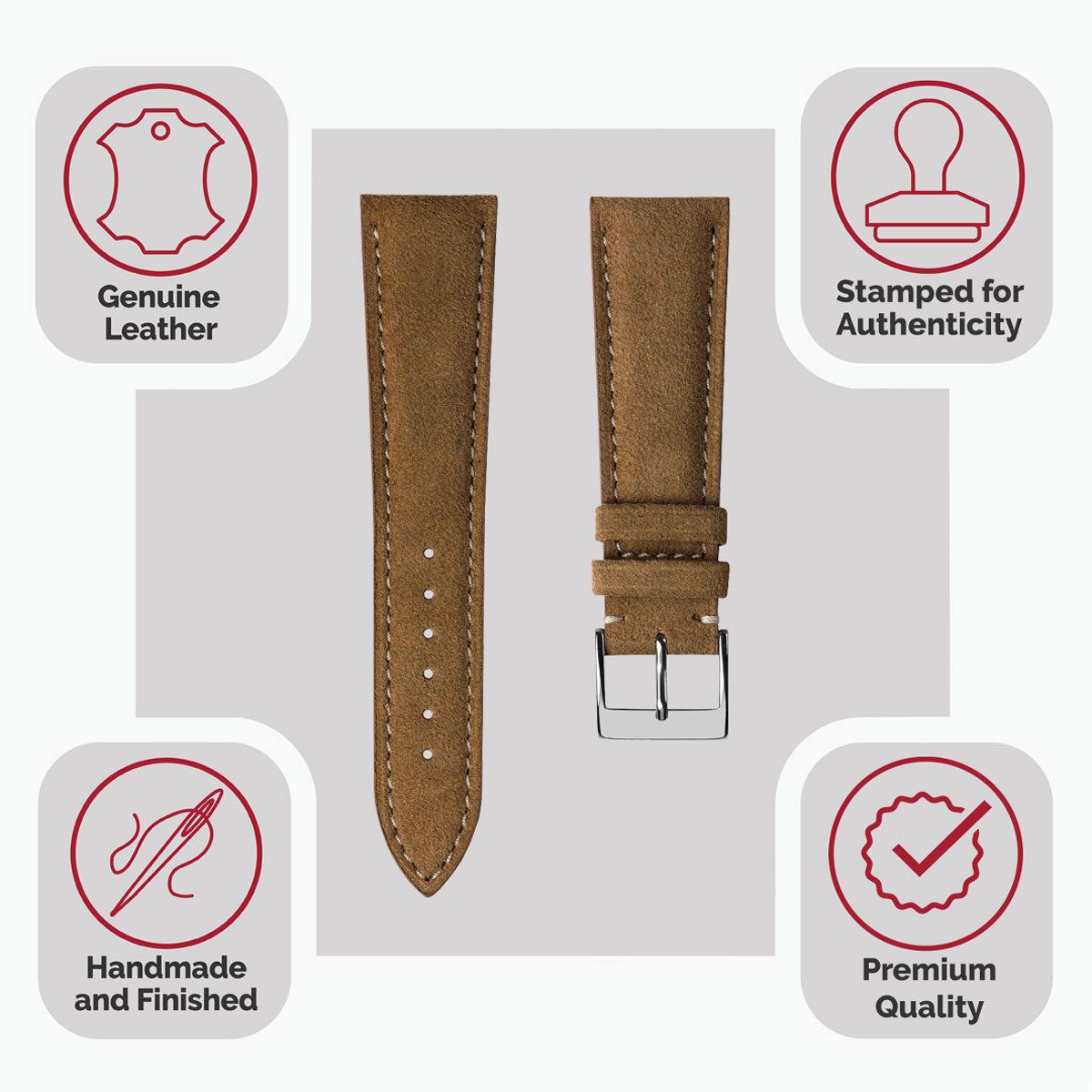 Laverton Padded Alcantara Handmade Watch Strap - Cognac