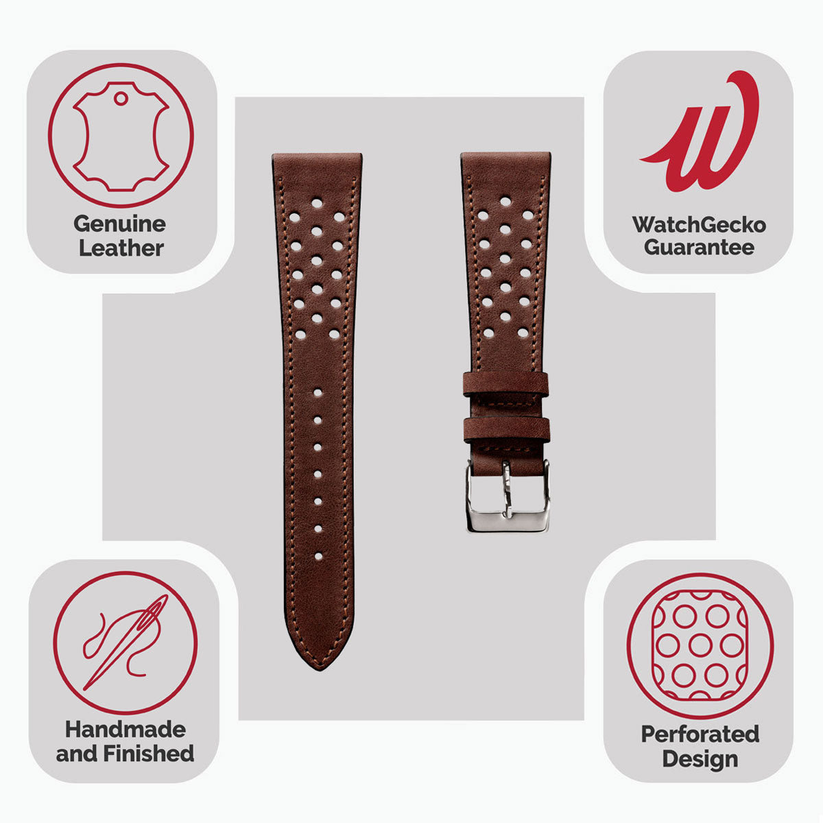 Bracelet de montre en cuir perforé Missouri de WatchGecko - Marron moyen élégant