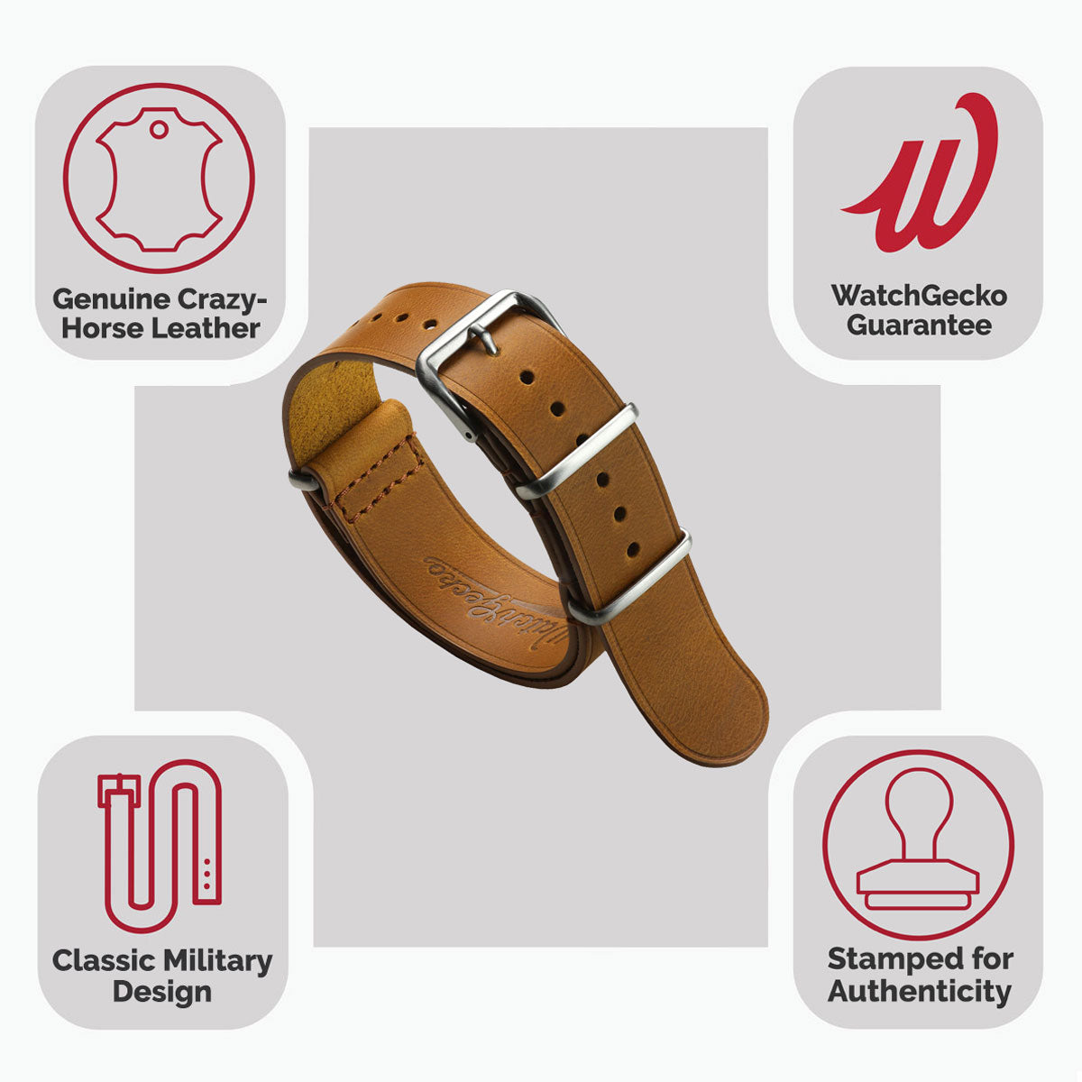 Cambridge Genuine Leather British Military Watch Strap - Light Brown