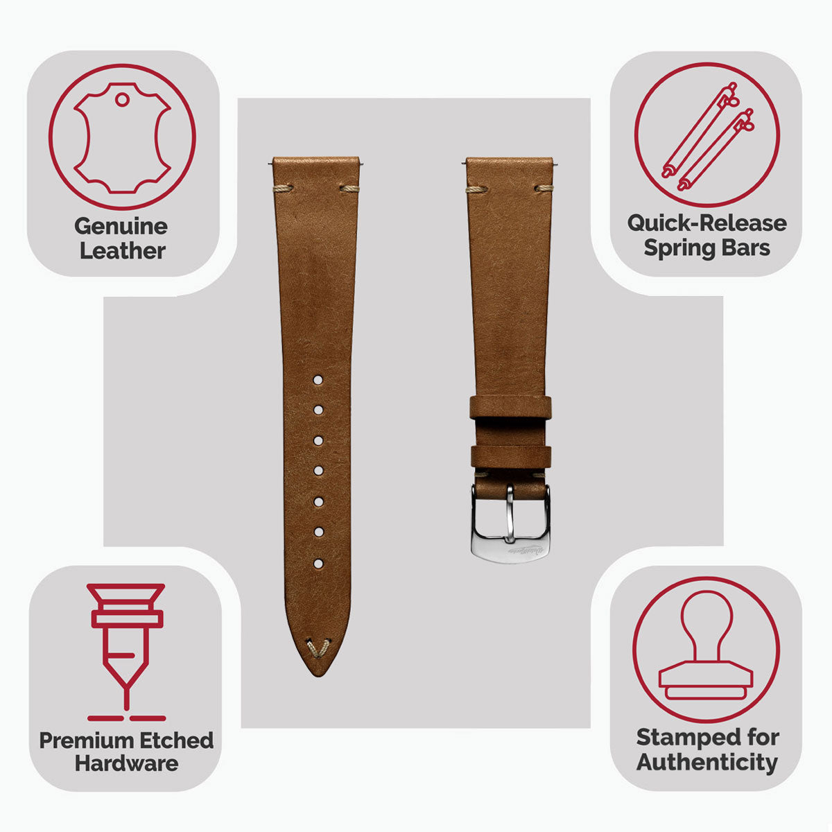 Badalassi Carlo Pueblo V-Stitch Genuine Italian Leather Watch Strap - Light Brown