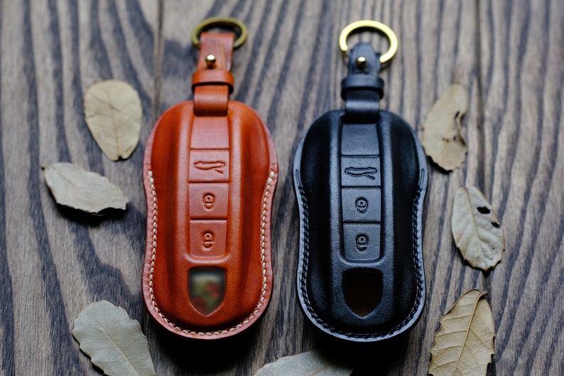 Personalized Key Cover For Porsche 911 718 Cayenne ... Leather Protector Case for Keyless Remote Entry Key FOB Cover Key Holder Key Chain