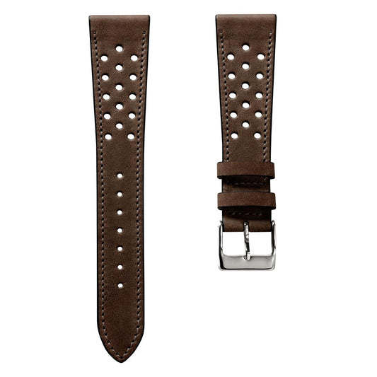 Lav Strap en Cuir Perforé Missouri de WatchGecko - Marron Foncé Élégant