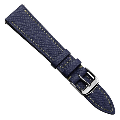 Hanley Textured Epsom Hand-Stitched Leather Watch Strap - Dark Blue