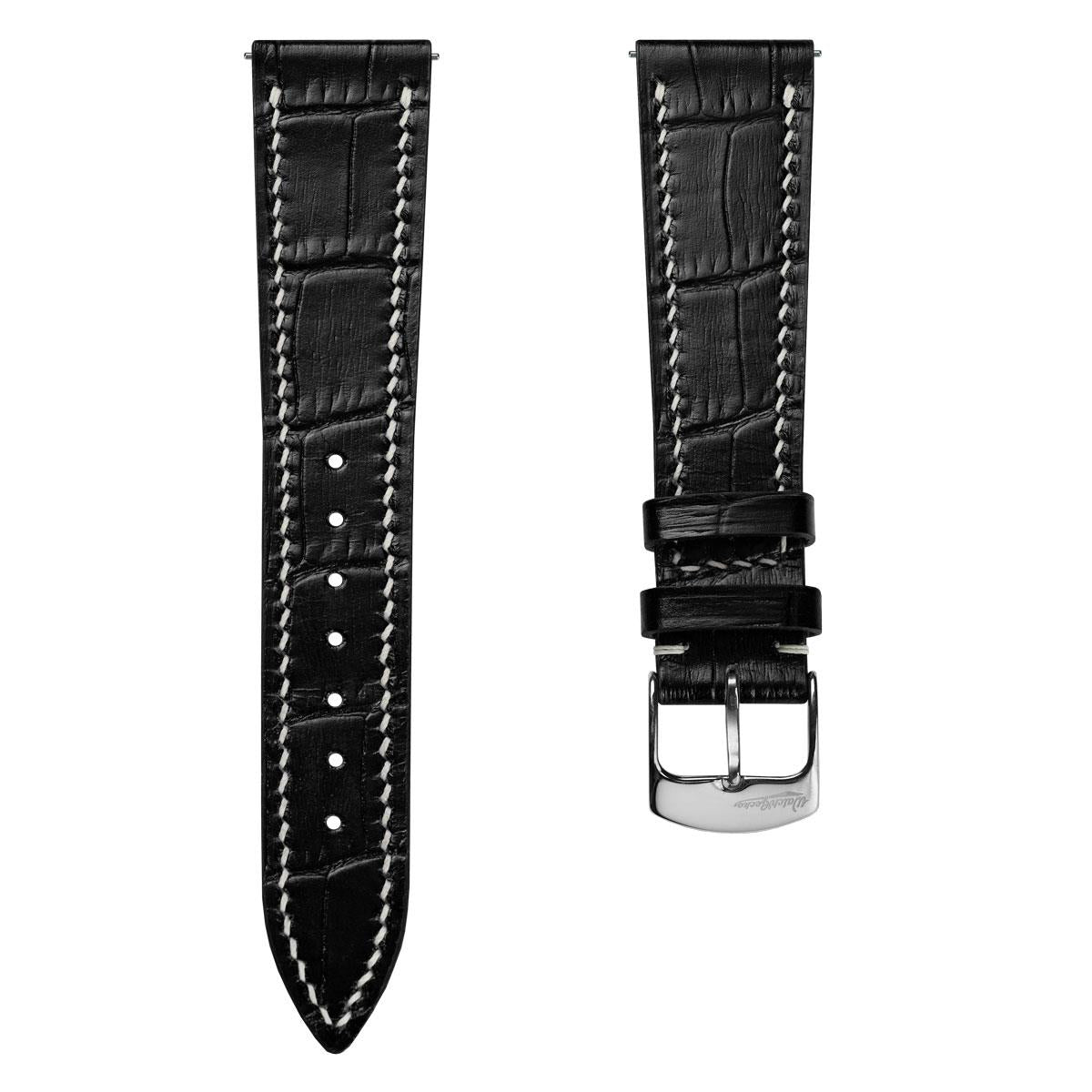Arnm Handgefertigtes Kalbsleder-Armband mit Alligator-Design in Schwarz