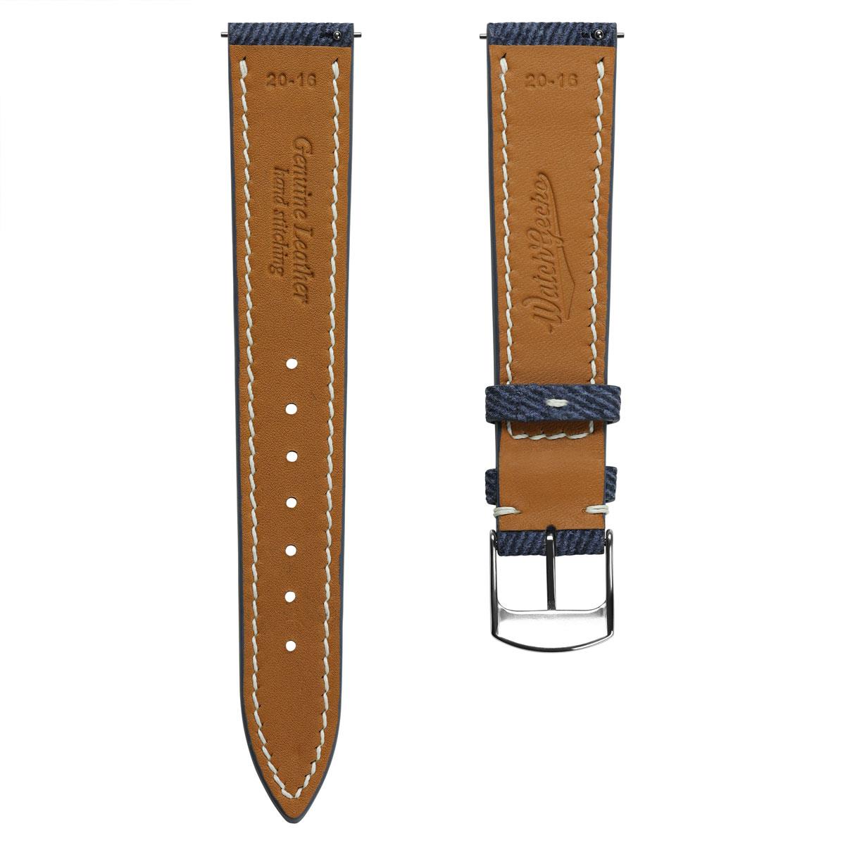 Arbour Hand-Stitched Denim and Genuine Leather Watch Strap - Elegant Navy Blue Style
