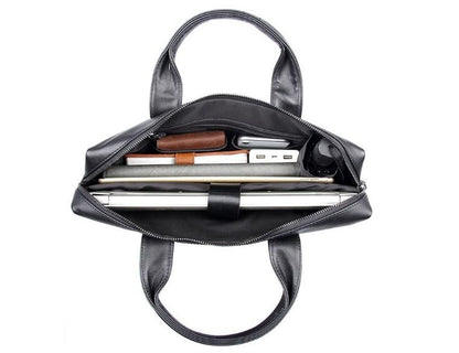 Black Mens Leather Laptop Messenger Bag