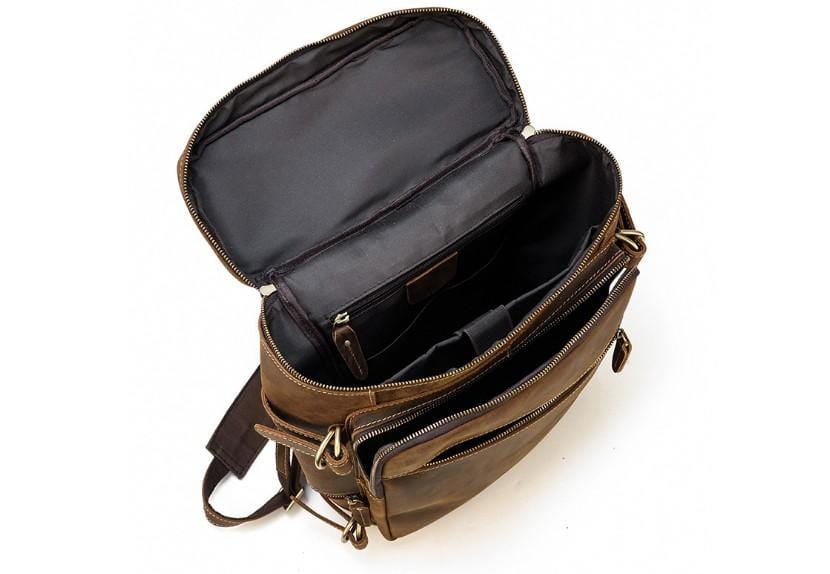 Womens Brown Leather Backpack Bag Mens Rucksack Purse