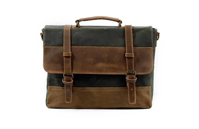 Mens Canvas Messenger Bag Leather Shoulder Briefcase