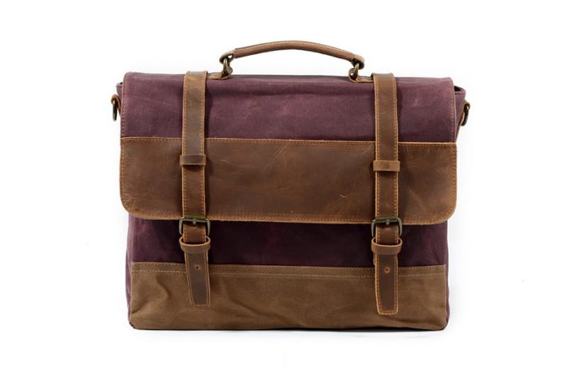 Mens Canvas Messenger Bag Leather Shoulder Briefcase