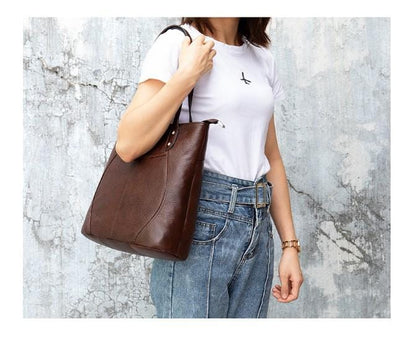 Designer Leather Tote Bag Shoulder Handbag - Brown or Black