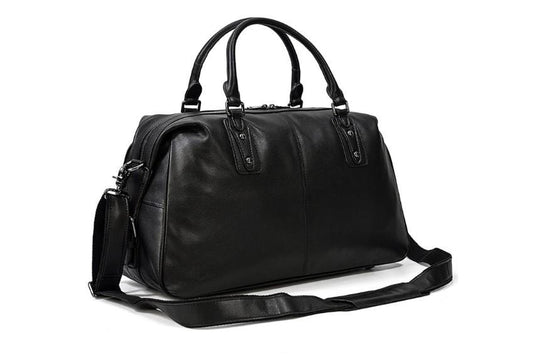 Black Leather Travel Luggage Bag Mens and Womens