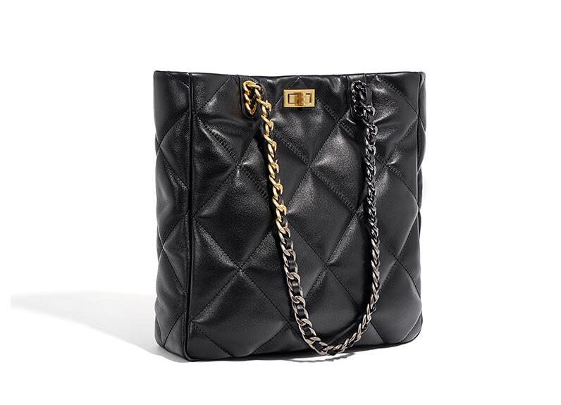 Women's Black Leather Tote Handbag