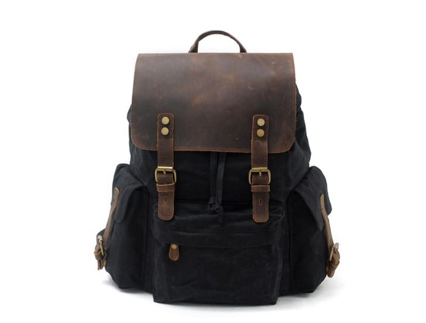 Canvas Leather Travel Backpack Rucksack Bags