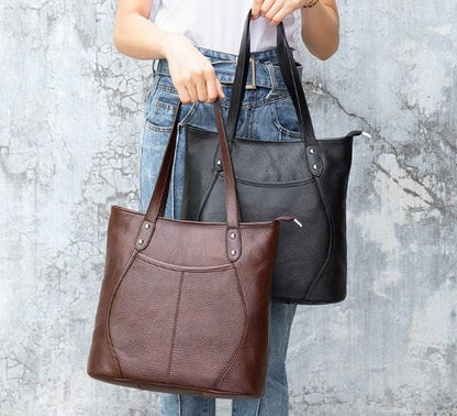 Designer Leather Tote Bag Shoulder Handbag - Brown or Black
