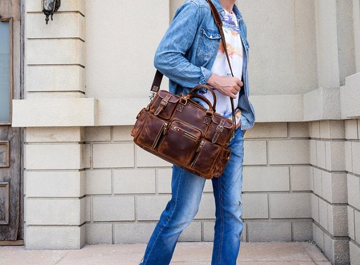 Mens Brown Leather Weekend Bag Womens Weekender Duffel for Luggage