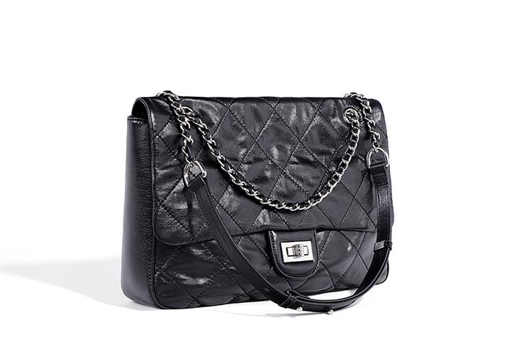 Designer Women's Black Leather Tote Handbag