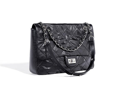 Designer Women's Black Leather Tote Handbag