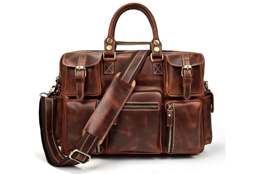 Mens Brown Leather Weekend Bag Womens Weekender Duffel for Luggage