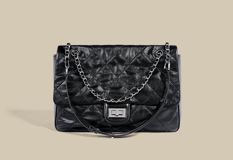 Designer Women's Black Leather Tote Handbag