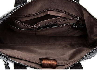 Black Leather Messenger Bag Unisex Laptop Briefcase