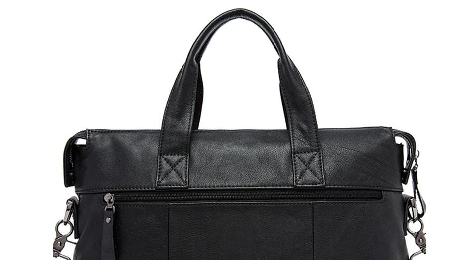 Black Leather Messenger Bag Unisex Laptop Briefcase