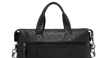 Black Leather Messenger Bag Unisex Laptop Briefcase