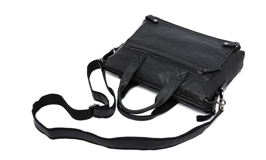 Black Leather Messenger Bag Unisex Laptop Briefcase