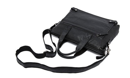 Black Leather Messenger Bag Unisex Laptop Briefcase
