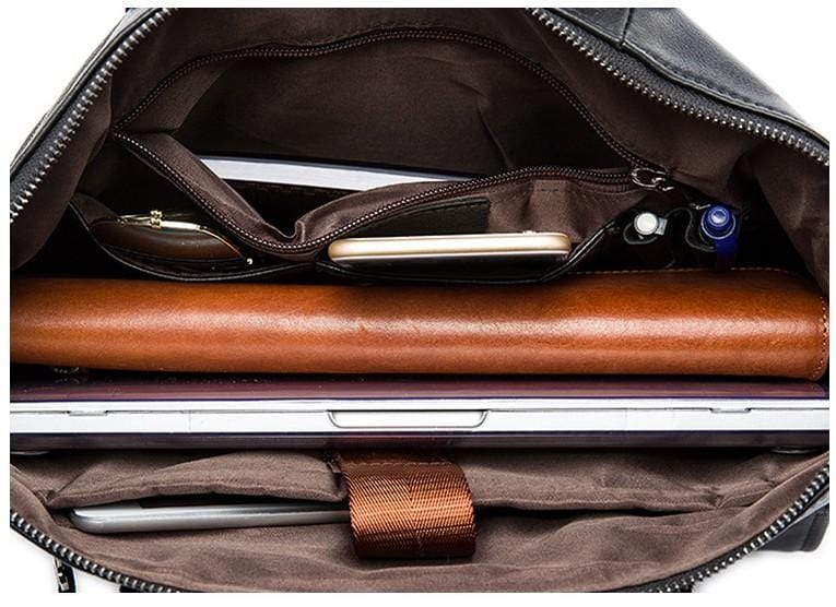 Black Leather Messenger Bag Unisex Laptop Briefcase