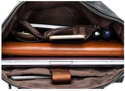 Black Leather Messenger Bag Unisex Laptop Briefcase