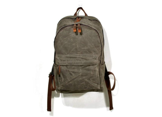 Men's Waxed Canvas Backpack Bag Mixed Leather Rucksack
