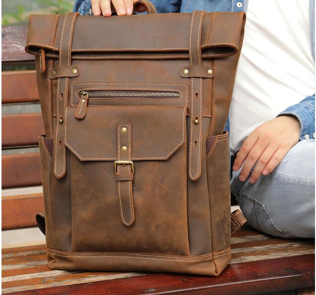 Genuine Brown Leather Backpack Purse Bag
