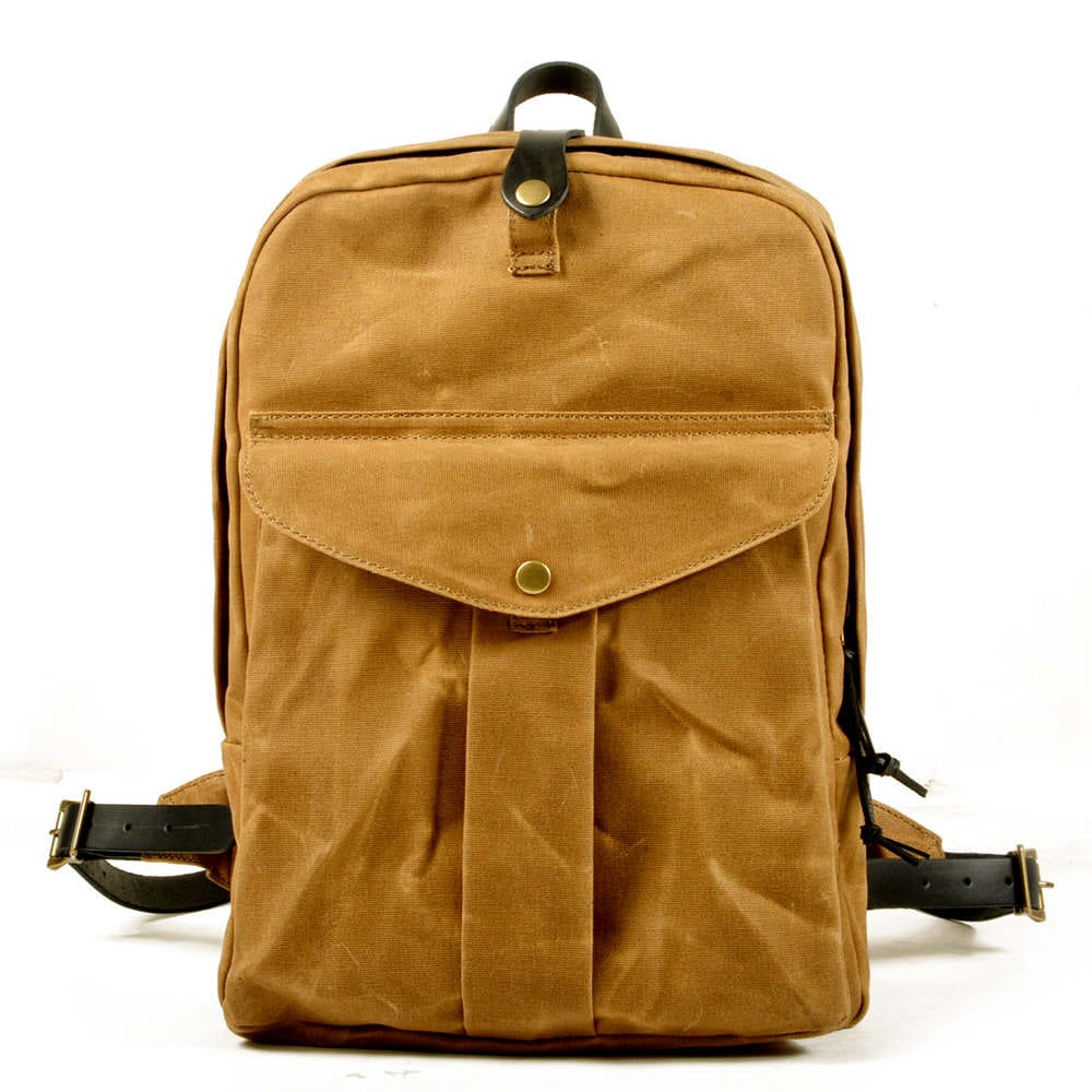 Canvas & Leather Backpack Purse Grey Black Brown