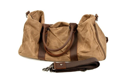 Womens Leather Waxed Canvas Travel Bag Mens Luggage Outdoor Duffel