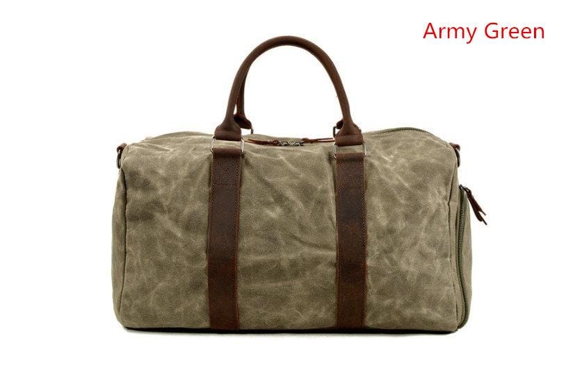 Womens Leather Waxed Canvas Travel Bag Mens Luggage Outdoor Duffel