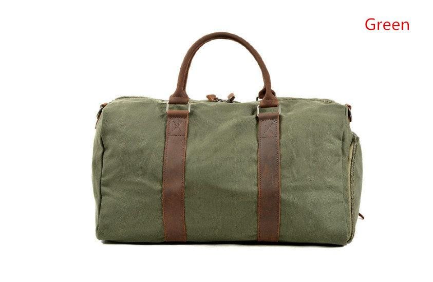 Womens Leather Waxed Canvas Travel Bag Mens Luggage Outdoor Duffel