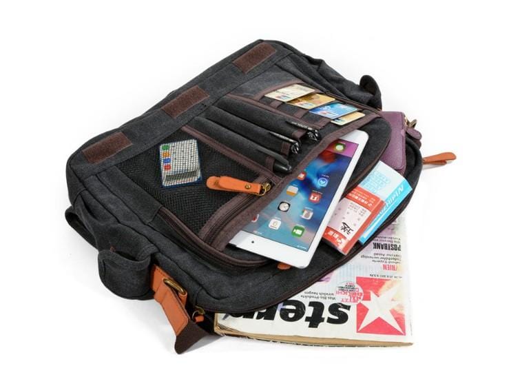 Mens Denim Canvas Messenger Bag Leather Handbags