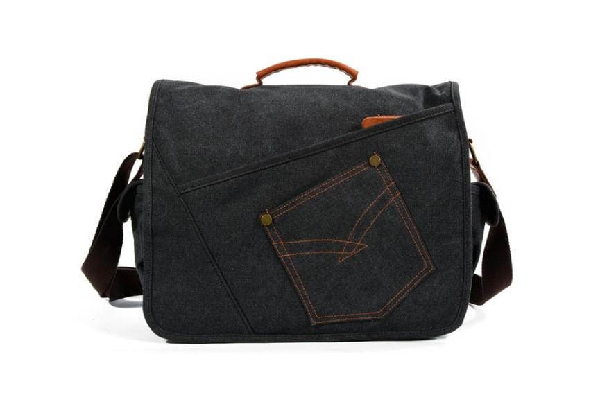 Mens Denim Canvas Messenger Bag Leather Handbags