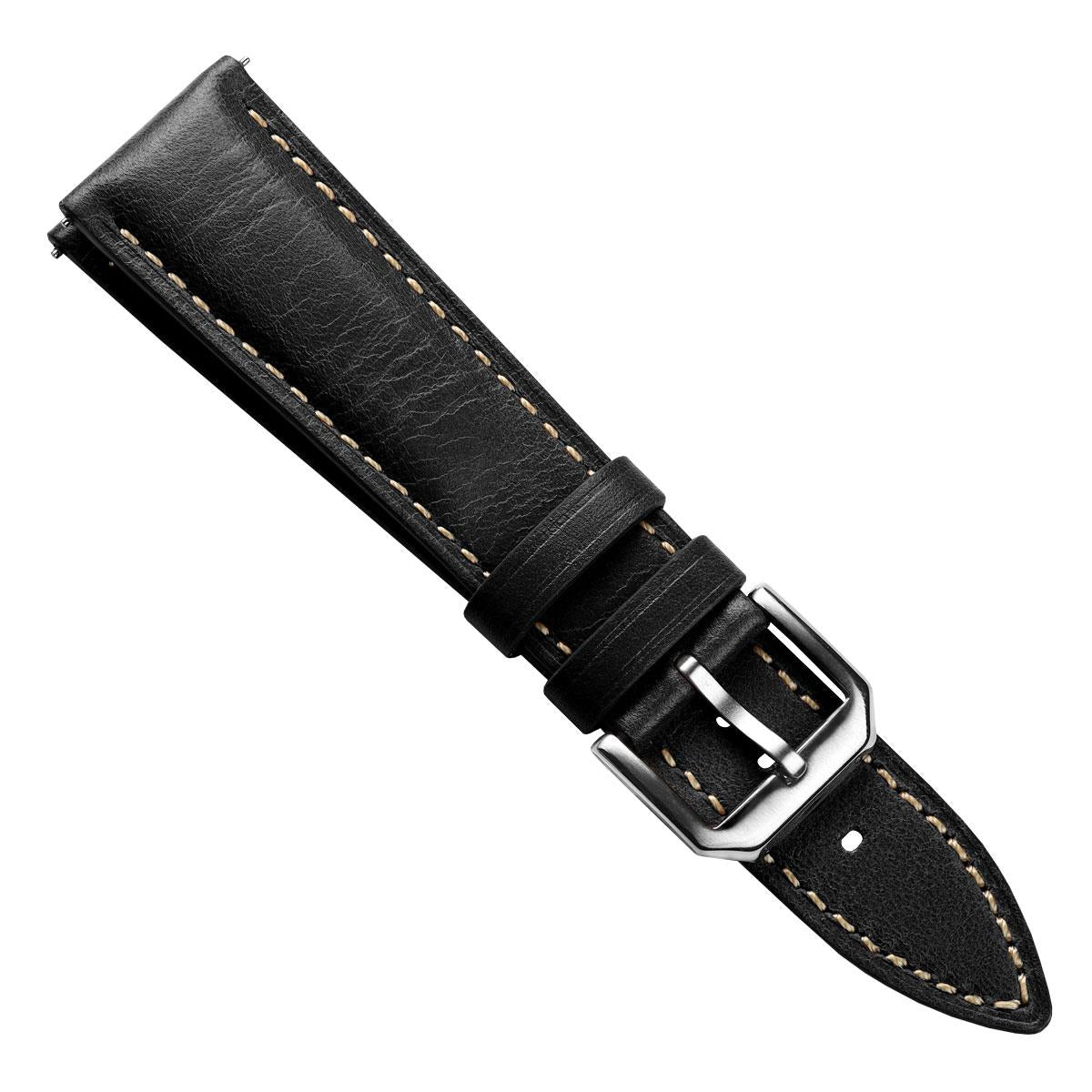 Tenby Elegance: Padded Genuine Leather Watch Strap in Timeless Black