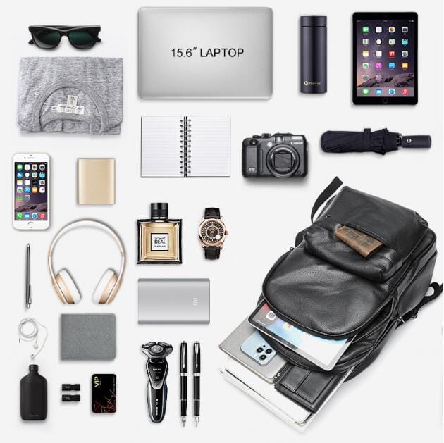 Black Leather Backpack Bag For Laptop