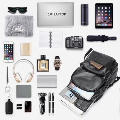 Black Leather Backpack Bag For Laptop