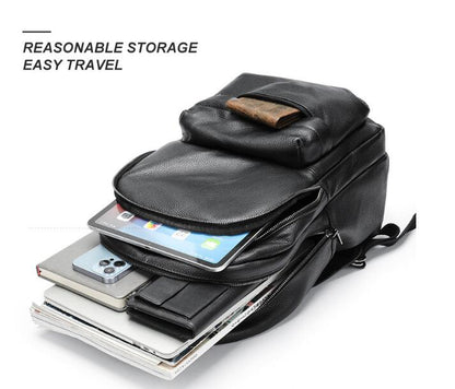 Black Leather Backpack Bag For Laptop